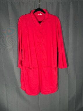 EILEEN FISHER Cardinal Red Linen Viscose Stretch Pocketed Tunic Top 2X